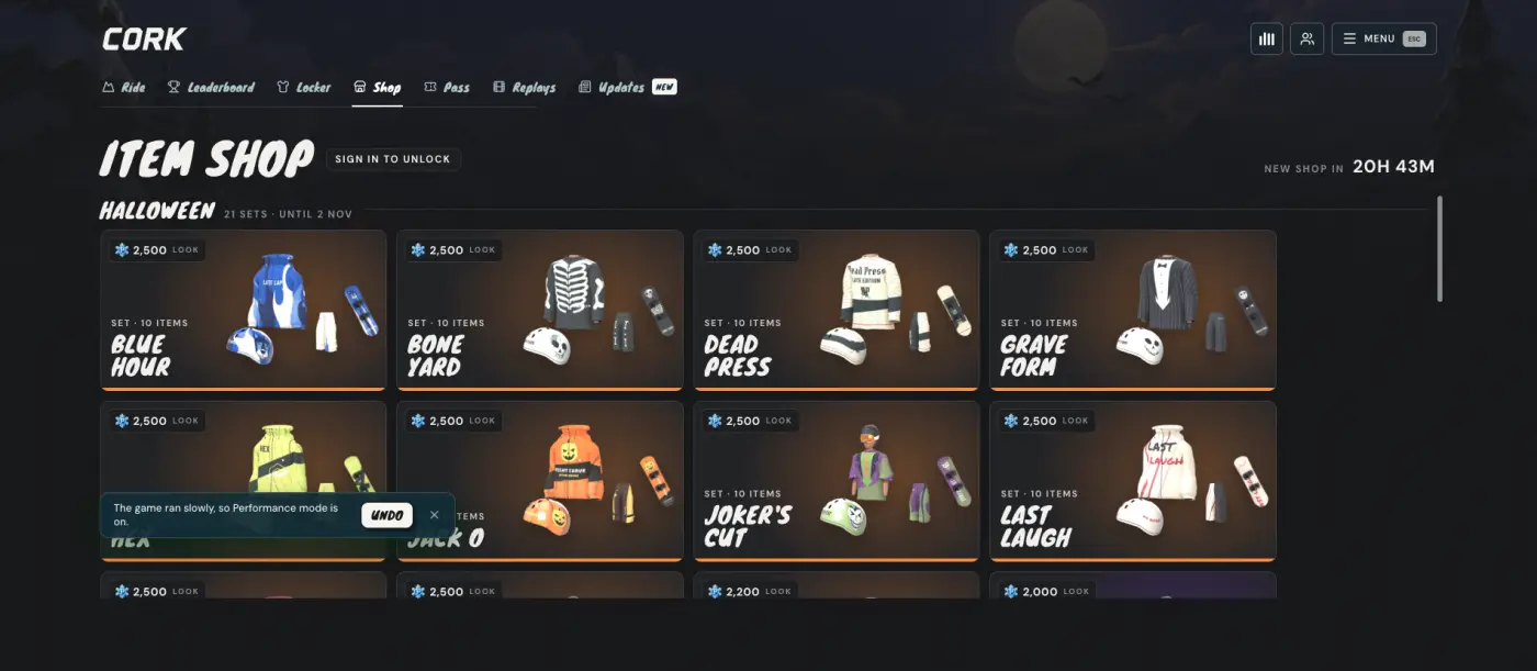 Cork7 item shop with Halloween sets